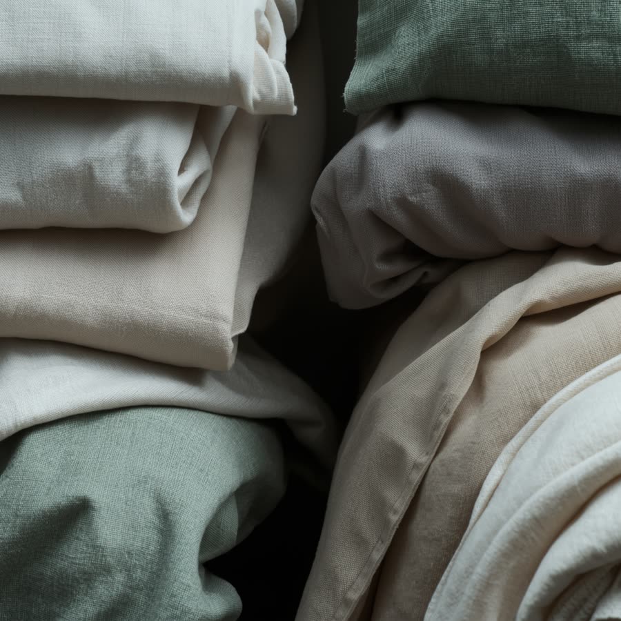 Neatly folded stacks of freshly laundered shirts